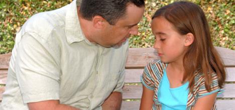 Father consoling daughter.